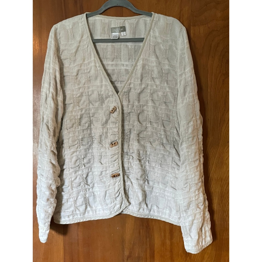 The Territory Ahead Ivory Cotton Linen Knit Cardigan Size L Boho Chic Lagenlook